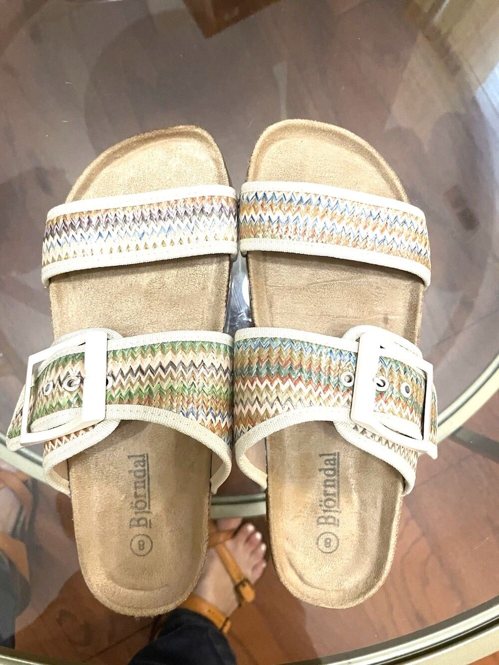 Bjorndal Womens US 8 Leather Double  Strap Cork Sandals With Buckle